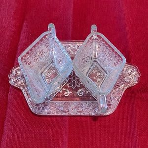 Crystal Sugar, Creamer and Tray
